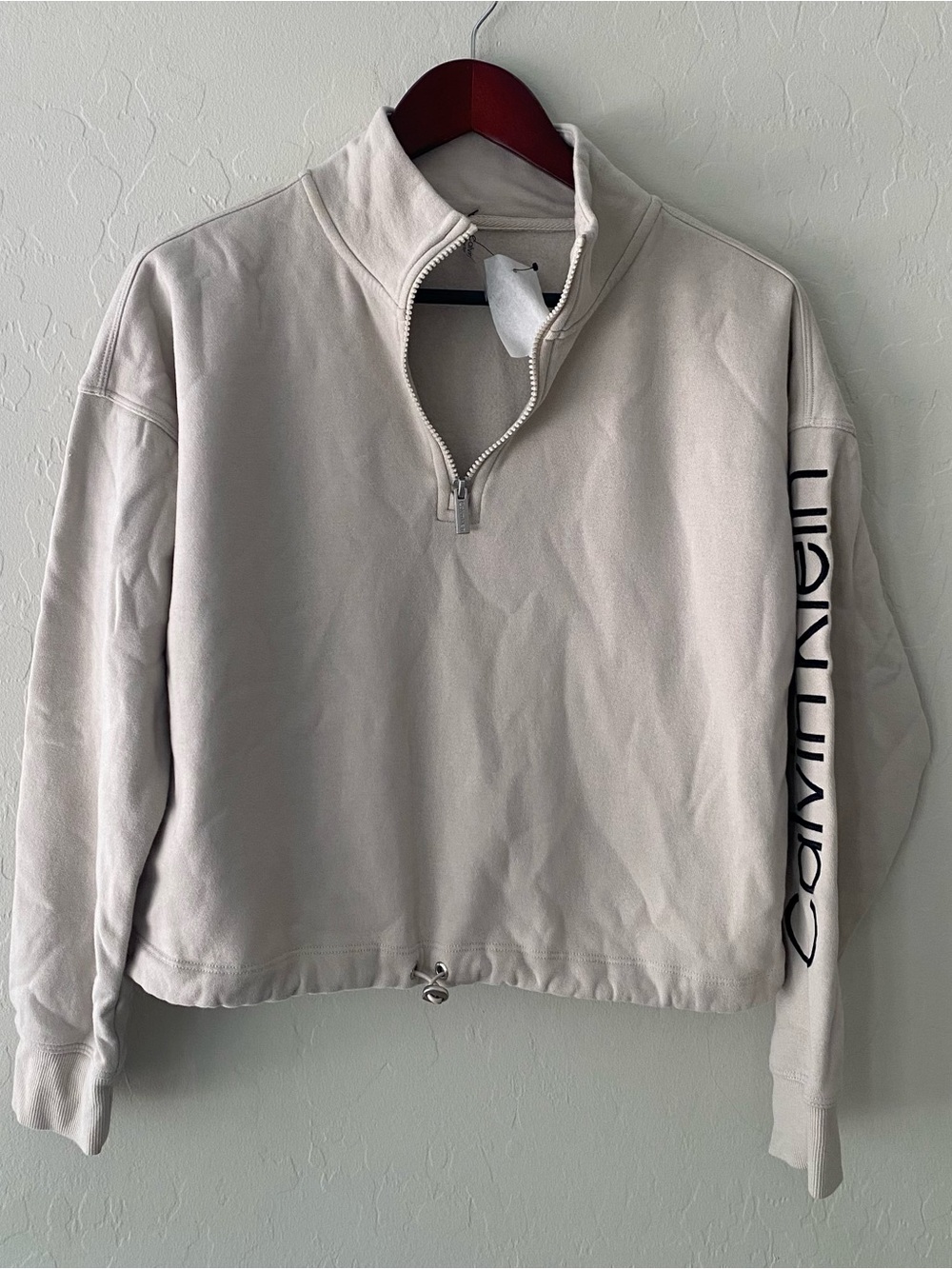 Calvin Klein Performance Half Zip Cropped Sweatshirt Beige Womens Size M Logo⁠